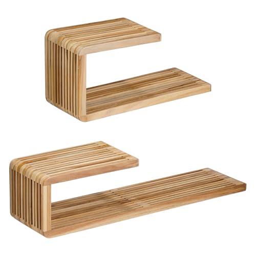 Mica Decorations Wandregal Josha - 80x21x20cm - Holz - Braun - Set Van 2 von Mica Decorations
