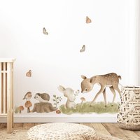 Forest Animals - Cute Deer With Rabbit Wall Stickers von MicaMicaWalldeco