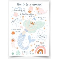How To Be A Mermaid | Pastell - Poster, Meerjungfrau Kinderzimmer Poster von MicaMicaWalldeco