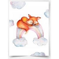 Little Fox On Rainbow Fine Art Print von MicaMicaWalldeco