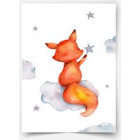 Little Fox On Cloud Fine Art Print von MicaMicaWalldeco