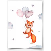 Little Fox With Balloon Fine Art Print von MicaMicaWalldeco