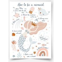 How To Be A Mermaid | Boho - Poster, Meerjungfrau Kinderzimmer Poster von MicaMicaWalldeco