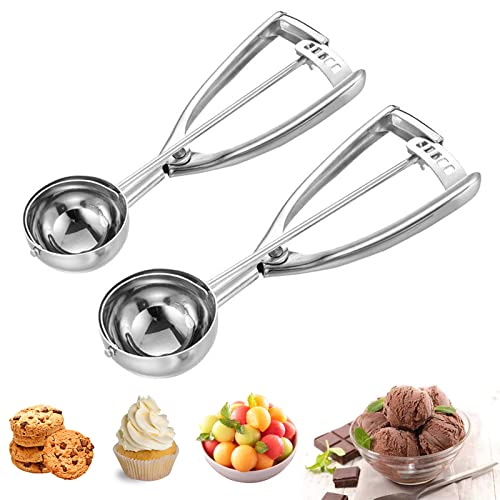 Micacorn Eisportionierer Set, 2 Stücke Eisportionierer Edelstahl mit Auslöser, 2 Verschiedene Größen Eislöffel 304 Edelstahl Poliert Ice Cream Scoop für Eiscreme Obst Keksteig Kuchen Teig von Micacorn