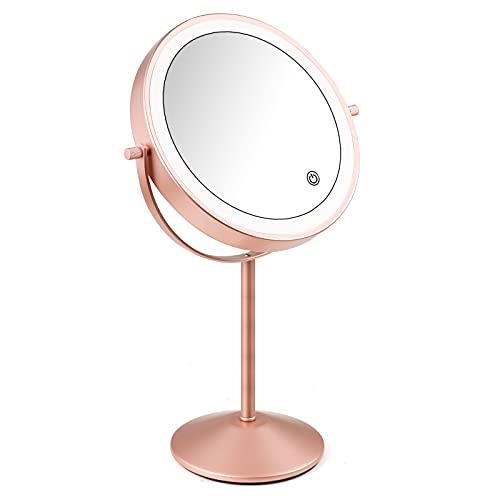 Micacorn Schminkspiegel USB Wiederaufladbarer 7X Vergrößerter Vanity LED Makeup Spiegel 360 Grad Drehtischspiegel mit Einstellbarer Touchscreen Helligkeit (Rose Gold) von Micacorn