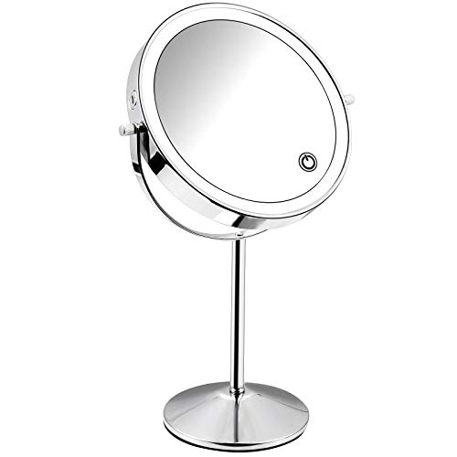 Micacorn Schminkspiegel Doppelseitig 1X 7X Vergrößerter Vanity Makeup Spiegel mit LED Lleichtem USB Wiederaufladbarer 360° Schwenkbar Einstellbarer Touchscreen 3 Lichtfarbe Helligkeit Kosmetikspiegel von Micacorn
