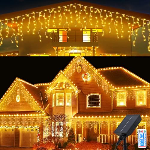 Solar Eisregen Lichterkette mit USB-Ladung 8M Wasserdicht Eisregen Lichterkette 8 Modes 288 LEDs 48 Pcs Vorhang Lichter mit Fernbedienung für Garten Hochzeit Party Weihnachtsdekoration von Micacorn