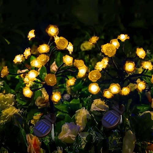 Solar Garten Lichter Rose, 2 Stück 2 Modes 40 LEDs Blume Light Solar Branch Wasserdicht Garten Lichter für Outdoor Yard Partys Hochzeit Weihnachten Dekoration von Micacorn