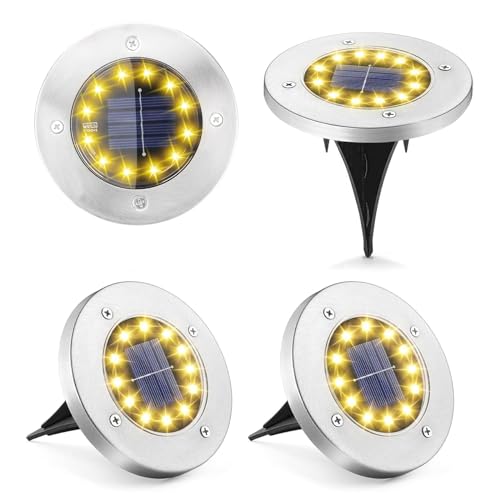 Solarleuchten Garten, 4 Stück Solar Bodenleuchten Aussen Wasserdichte Solarleuchten 48LEDs Disk Lights Solar Wegleuchten für Außen, Garten, Terrasse, Rasen, Hof, Gehweg, Pool von Micacorn