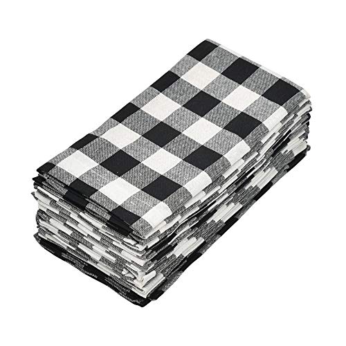 Micasa Décor Servietten, 100 % Baumwolle, Gingham-Karo, gewebte Baumwolle, großzügig, taschenfreundlich, 45,7 x 45,7 cm, 12 Stück (Schwarz und Weiß) von Micasa Decor