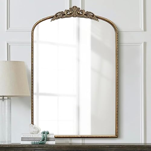 Micasso Antiker goldener verzierter Spiegel, 61 x 91,4 cm, gewölbter Barockstil, Kaminwandspiegel für Badezimmer, Waschtisch, Wohnzimmer von Micasso
