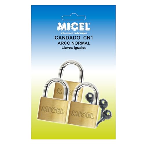 MICEL - 13255 - Sicherheitsschloss mit einem Verschluss, 3-er Set, inklusive gleichem Schlüssel 15 mm, Messing-Finish, 32 x 17,5 x 10 mm, Bogendurchmesser ø 2,80 mm von Micel