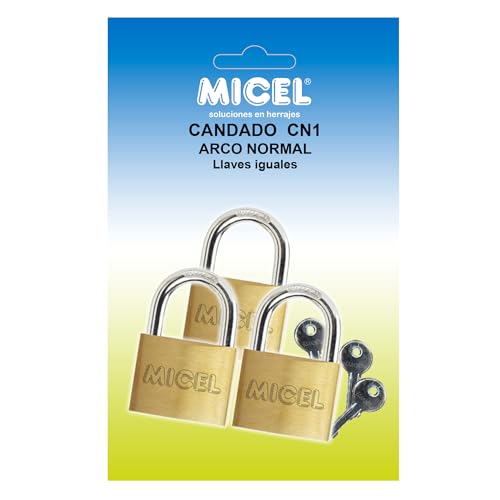 MICEL - 13256 - Sicherheitsschloss mit einem Verschluss, 3-er Set, inklusive gleichem Schlüssel 20 mm, Messing-Finish, 35 x 20 x 10 mm, Bogendurchmesser ø 3,20 mm von Micel