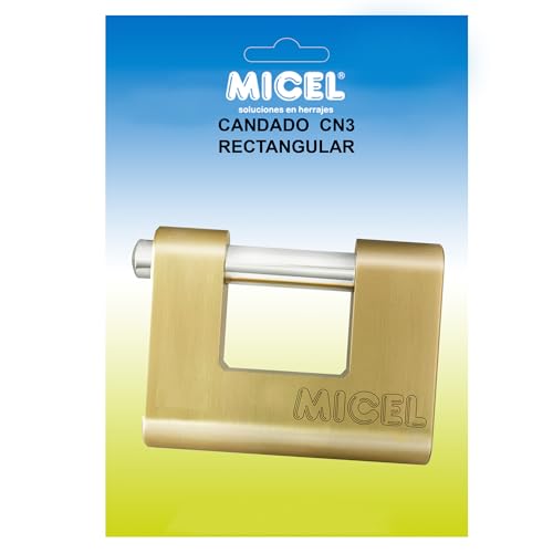 MICEL - 13276 - Rechteckiges Sicherheitsschloss mit Stange, hoher Diebstahlschutz, aus Messing, goldfarben, 42 x 60 x 13 mm von Micel