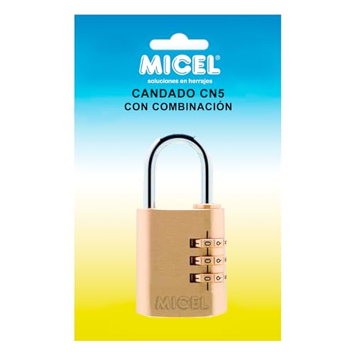 MICEL - 13285 - Sicherheitsschloss mit 3-stelliger Zahlenkombination, Messing-Finish, 50 x 20 x 10 mm, Bogendurchmesser ø 3 mm von Micel