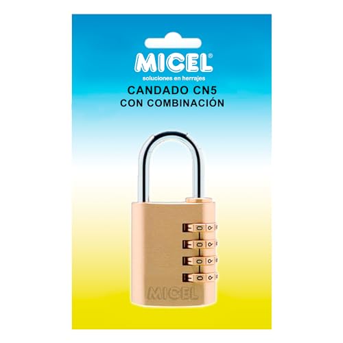 MICEL - 13287 - Sicherheitsschloss mit 4-stelliger Zahlenkombination, Messing-Finish, 85 x 40 x 14 mm, Bogendurchmesser ø 6,20 mm von Micel