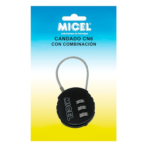 MICEL - 13288 - Sicherheitsschloss mit einziehbarem Kabel, 3 mm dick, mit 3-stelliger Zahlenkombination, Zamak-Finish, 85 x 35 x 10 mm, Bogendurchmesser ø 20 mm von Micel