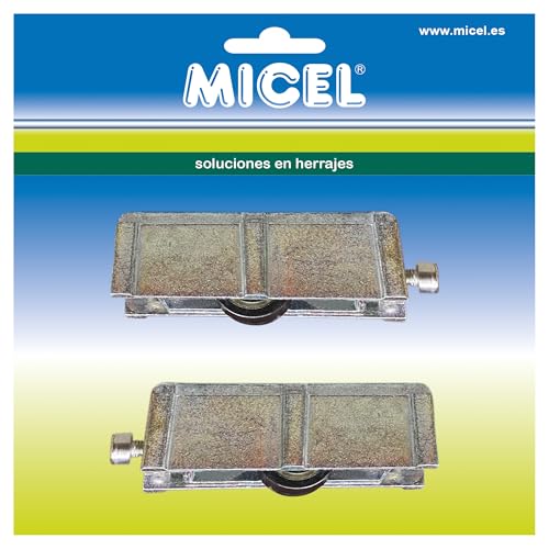MICEL - 92222 - Verstellbares Kugellager für Schiebefenster Alugom 400, mit Metallgehäuse und Rad, 2er-Pack, Zamak, verzinkt, 75 x 18 x 25 mm von Micel