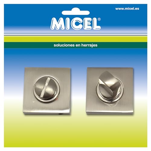 Micel - 17136 - Knebel mit Entriegelung, mit quadratischer Rosette, mit Anti-Panik-System, Aluminium, satiniertes Nickel-Finish, silber, 35 x 35 x 30 mm von Micel