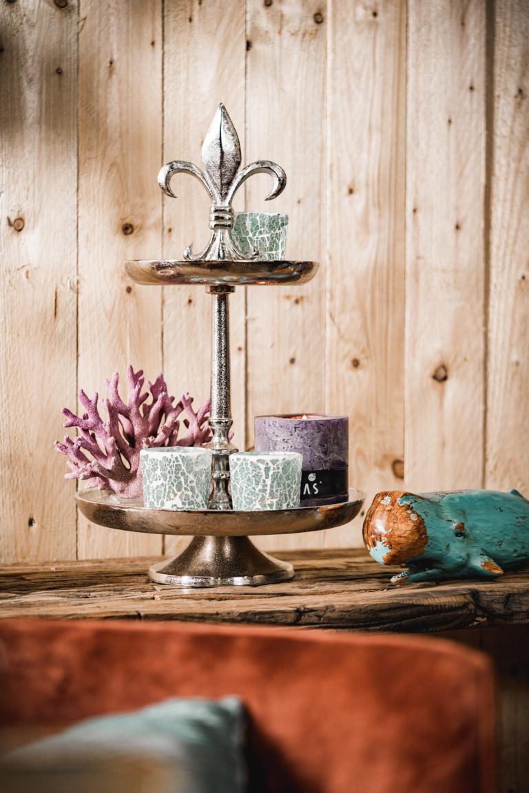 Etagere Lilie Zweistöckig Silber Metall 50 cm von Michael Noll