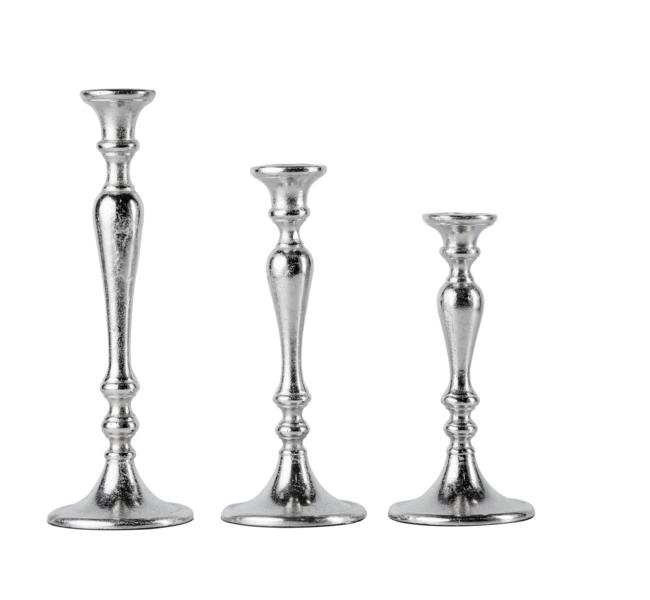 Kerzenständer 3er Set Silber für Stabkerzen 23, 28 und 33 cm von Michael Noll
