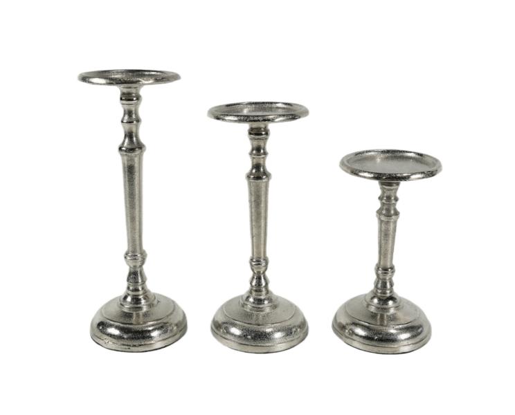 Kerzenständer 3er Set Silber für Stumpenkerzen 20, 25 und 29 cm von Michael Noll