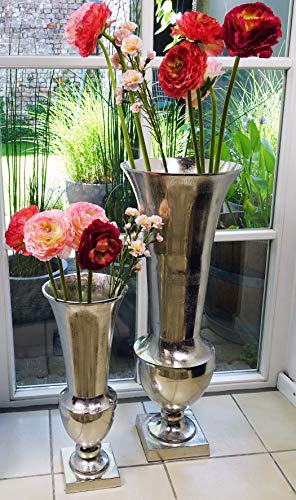 Vase Blumenvase Gefäß Pokalvase Dekovase Aluminium Silber Aluminium - Bodenvase für Kunstblumen und Pampasgras - 52 cm / 80 cm (30x30x80 cm) von Michael Noll