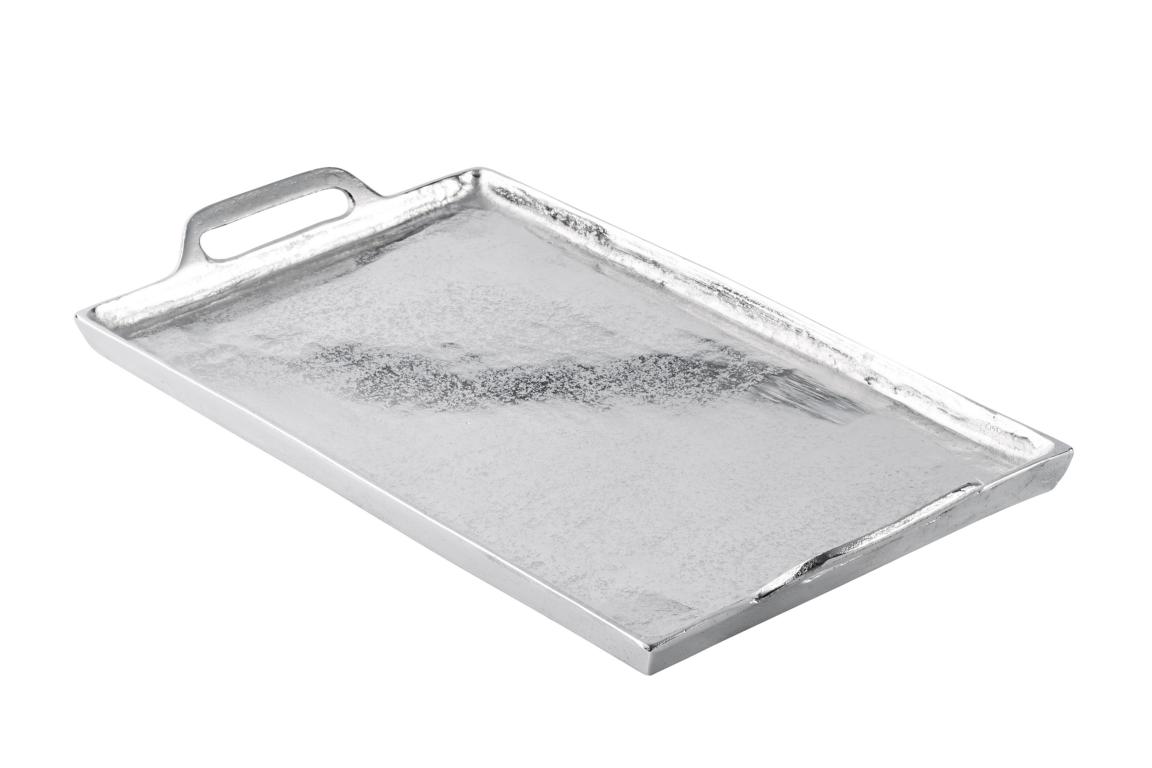 Tablett Dekoteller Aluminium Silber Eckig Griff L 53 cm von Michael Noll