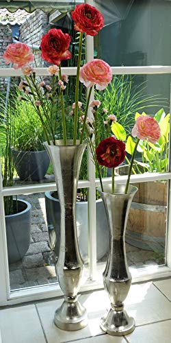 Vase Blumenvase Gefäß Pokalvase Dekovase Aluminium Silber - Bodenvase für Kunstblumen oder Pampasgras - 60 cm / 77 cm (18x18x77 cm (MN-VA-1017)) von Michael Noll