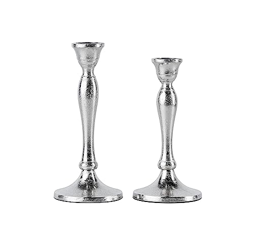 2er Set Kerzenständer Kerzenhalter Aluminium Silber Deko - Kerzenleuchter Modern für Stabkerzen - Tischdeko Hochzeit - Dekoration Wohnzimmer - H 20 und 23 cm von MichaelNoll