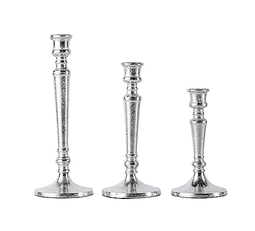 3er Set Kerzenständer Kerzenhalter Aluminium Silber Deko - Kerzenleuchter Modern für Stabkerzen - Tischdeko Hochzeit - Dekoration Wohnzimmer - H 19, 24 und 29 cm von MichaelNoll