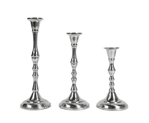 3er Set Kerzenständer Kerzenhalter Aluminium Silber Poliert Deko - Kerzenleuchter Modern für Stabkerzen - Tischdeko Hochzeit - Dekoration Wohnzimmer - H 20, 25 und 30 cm von MichaelNoll