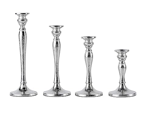 4er Set Kerzenständer Kerzenhalter Aluminium Silber Deko - Kerzenleuchter Modern für Stabkerzen - Tischdeko Hochzeit - Dekoration Wohnzimmer - H 16, 21, 26 und 30 cm von MichaelNoll