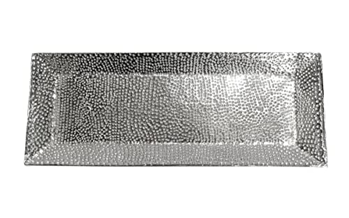 Dekoteller Schale Servierplatte Tablett Aluminium Silber Hammerschlag- Moderne Dekoschale länglich aus Metall - Tischdeko - Dekoration für Wohnzimmer, Esszimmer, Küche - 40 oder 60 cm (40x16x2 cm) von MichaelNoll