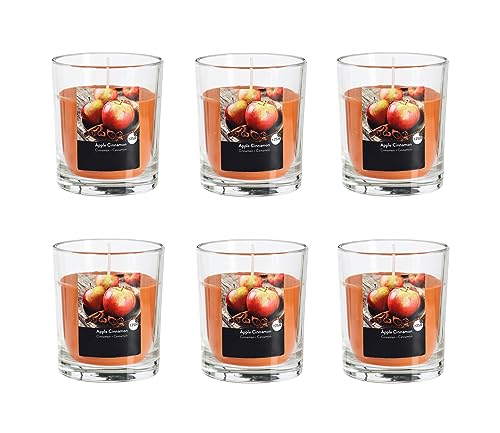 Duftkerze im Glas 6er-Set - Kerze, Advent, Raumduft - Kein Ruß - Brenndauer: 25 Std. - viele Duftaromen – 7,0 x 7,7 cm (Orange - Duft: Apfel-Zimt) von MichaelNoll