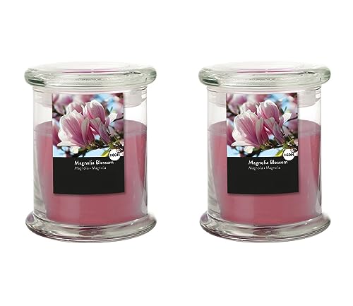 Duftkerze im Glas im 2er-Set - Kerze, Advent, Raumduft - Kein Ruß - Brenndauer: 60 Std. - viele Duftaromen – 9,0 x 11,0 cm (Rosa - Duft: Magnolienblüte) von MichaelNoll