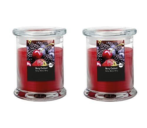 Duftkerze im Glas im 2er-Set - Kerze, Advent, Raumduft - Kein Ruß - Brenndauer: 60 Std. - viele Duftaromen – 9,0 x 11,0 cm (Weinrot - Duft: Beerencocktail) von MichaelNoll