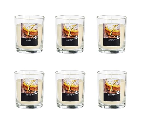 Duftkerze im Glas im 6er-Set - Kerze, Advent, Raumduft - Kein Ruß - Brenndauer: 25 Std. - viele Duftaromen – 7,0 x 7,7 cm (Creme - Duft: Vanille) von MichaelNoll