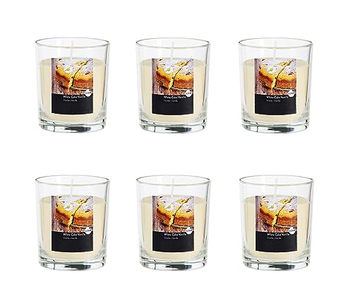 Duftkerze im Glas im 6er-Set - Kerze, Advent, Raumduft - Kein Ruß - Brenndauer: 25 Std. - viele Duftaromen – 7,0 x 7,7 cm (Creme - Duft: Vanille) von MichaelNoll
