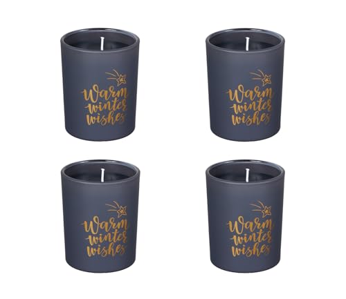 Duftkerzen im Glas - 4er-Set - "Warm Winter Wishes" Kerze, Advent, Weihnachten, Raumduft - Kein Ruß - Brenndauer: 45 Std - verschiedene Duftaromen – 8x8x9,5 cm (Schwarz - Duft: winter spices) von MichaelNoll