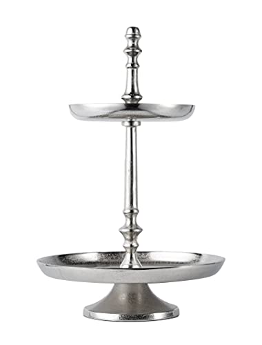 Etagere 2-Stöckig, Dekoteller Dekoschale Schale - Servierplatte Groß aus Metall Aluminium - Silber Deko Dekoration - Tischdeko Hochzeit - Weihnachtsdeko für Wohnzimmer, Esszimmer oder Küche - 46 cm von MichaelNoll