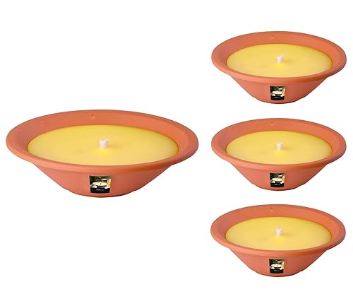 Flammschalen Lemon Citronella für draußen 4 Stück - Outdoor-Kerzen Terracotta - Für deinen Garten - Feuerschalen im 4er Set - weniger Stiche durch Mücken - 13h Brenndauer - 23x23x6,5 cm von MichaelNoll