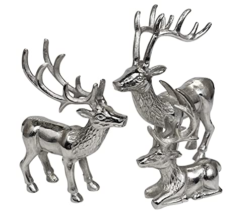 Hirsch 3er Set - Liegend, stehend - Rentier Aluminium Metall Silber - Figur Statue Dekofigur - Deko für Wohnzimmer, Küche, Schlafzimmer - Weihnachten Winter - Hirschgeweih Dekoration von MichaelNoll