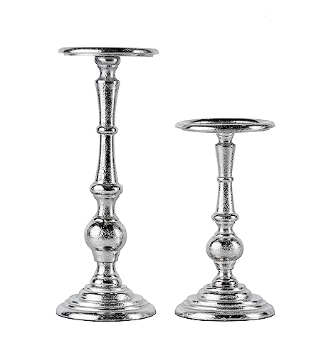 Kerzenständer 2er Set Kerzenhalter Metall Silber Deko - Kerzenleuchter Modern für Stumpenkerzen- Tischdeko Hochzeit - Dekoration Wohnzimmer - H 24 und 34 cm Kerzenständer 2er Set Kerzenhalter Metall Silber Deko - Kerzenleuchter Modern für Stumpenkerzen- Tischdeko Hochzeit - Dekoration Wohnzimmer - H 24 und 34 cm von MichaelNoll
