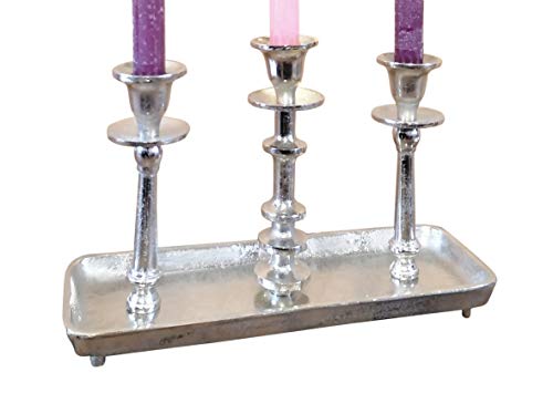 Kerzenständer Kerzenhalter 3-Armig Aluminium Silber Raw - Kerzenleuchter Groß auf Tablett - Tischdeko Modern 31x10x20 cm von MichaelNoll