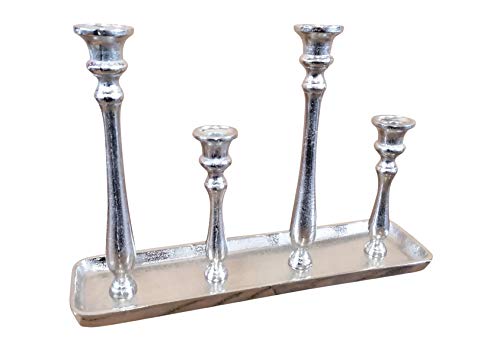 Kerzenständer Kerzenhalter 4-Armig Aluminium Silber Raw - Kerzenleuchter Groß auf Tablett - Tischdeko Modern 40x10x28 cm von MichaelNoll