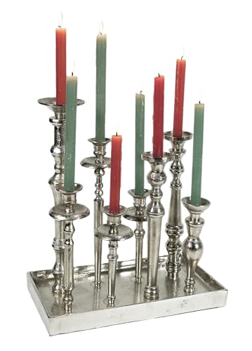 Kerzenständer auf Tablett - Kerzenhalter 8-Armig Aluminium Silber Deko Raw - Kerzenleuchter Modern aus Metall - XL 40x21x44 cm von MichaelNoll