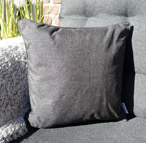 Kissen 45x45 cm Outdoor mit Keder & Füllung - Premium Olefin Lounge Stoff - Garten Dekokissen - Wasser- & Schmutzabweisende Beschichtung - Öko Tex 100 - UV Schutz (Anthrazit mit Keder in Anthrazit) von MichaelNoll