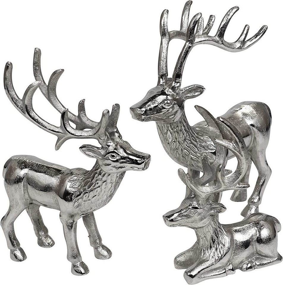 MichaelNoll Dekofigur Hirsch 3er Set - Liegend, stehend - Rentier Aluminium Metall Silber - Figur Statue Dekofigur - Deko für Wohnzimmer, Küche, Schlafzimmer - Weihnachten Winter - Hirschgeweih Dekoration von MichaelNoll