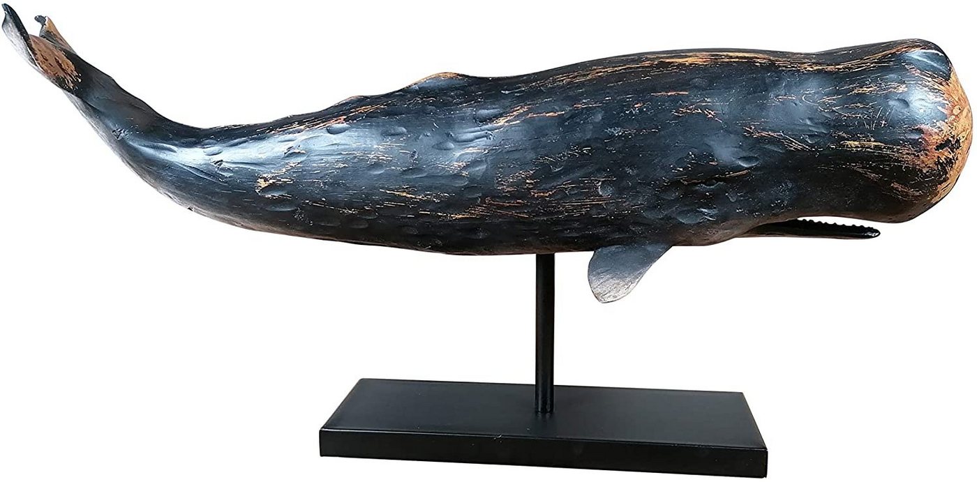 MichaelNoll Dekofigur Wal Dekofigur Statue Skulptur Standfuß Polyresin Modern - Maritime Deko für Wohnung in Holz-Optik Blau - Dekoration für Wohnzimmer, Schlafzimmer oder Badezimmer - XXL 77x17,5x38,5 cm von MichaelNoll